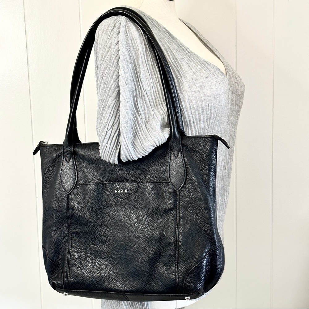 Lodis Black Leather Tote Travel Zip Sierra